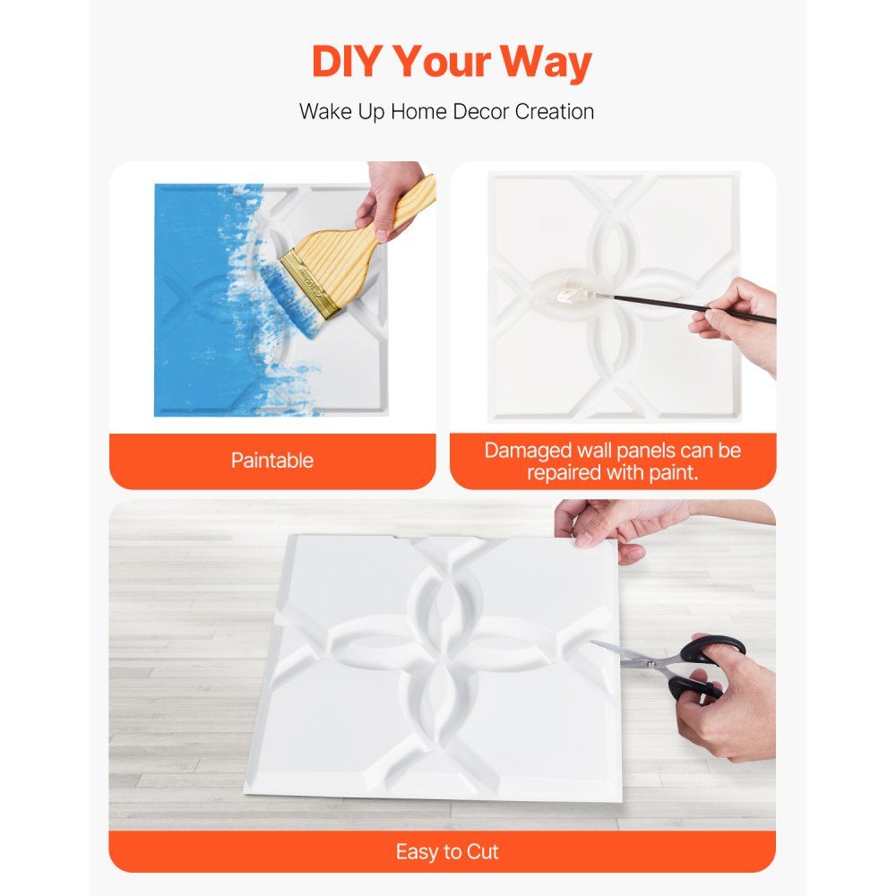 3D-Wandpaneele, 33er-Set, 30 x 30 cm, PVC-Wandpaneele in modernem, minimalistischem Blumendesign, Wanddekoration, Inneneinrichtung für Schlafzimmer, Wohnzimmer und Spielzimmer, Mattweiß