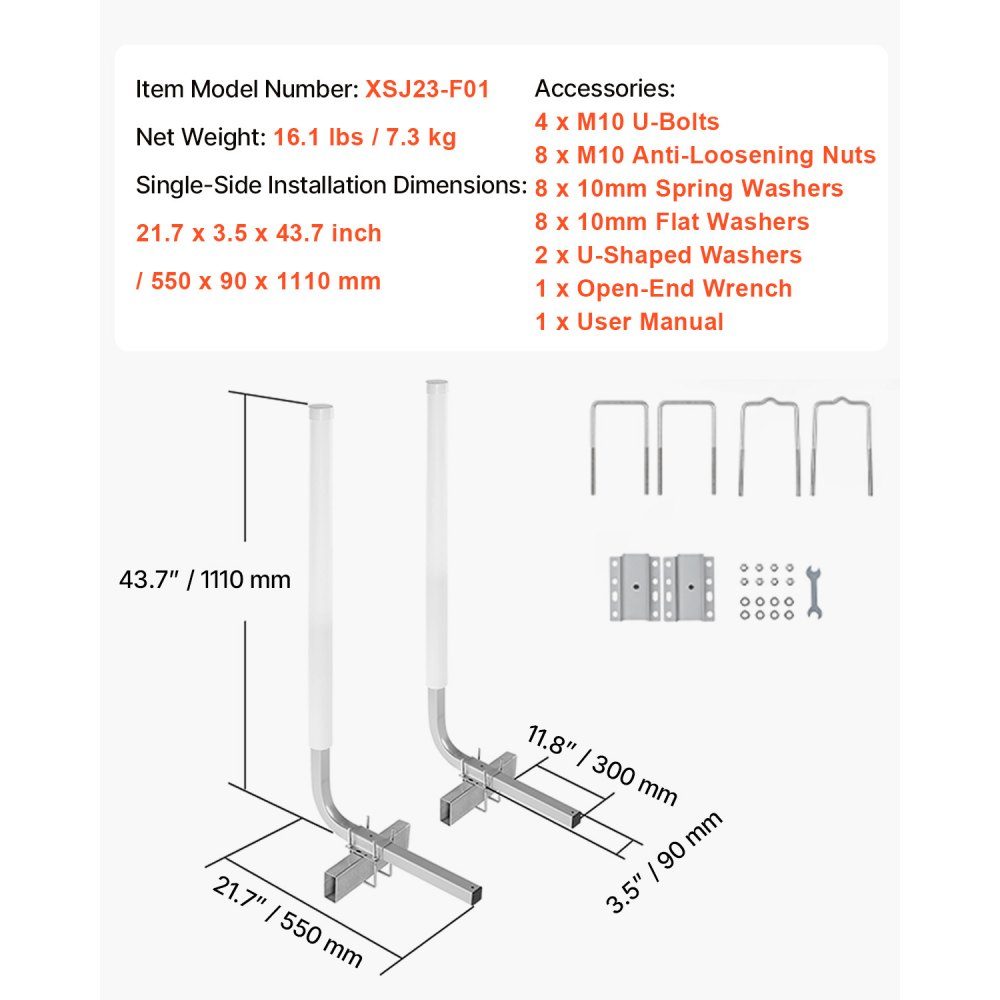 L-förmiger 1,1-m-Anhängerpfahl, Anleitung für Bootsanhänger, Kurbelunterstützung, Bootsführung, 30 cm verstellbare Breite, Bootsanhänger-Führung, Ersatzteile und Zubehör für Skiboot-Angelboot-Segelboot-Anhänger