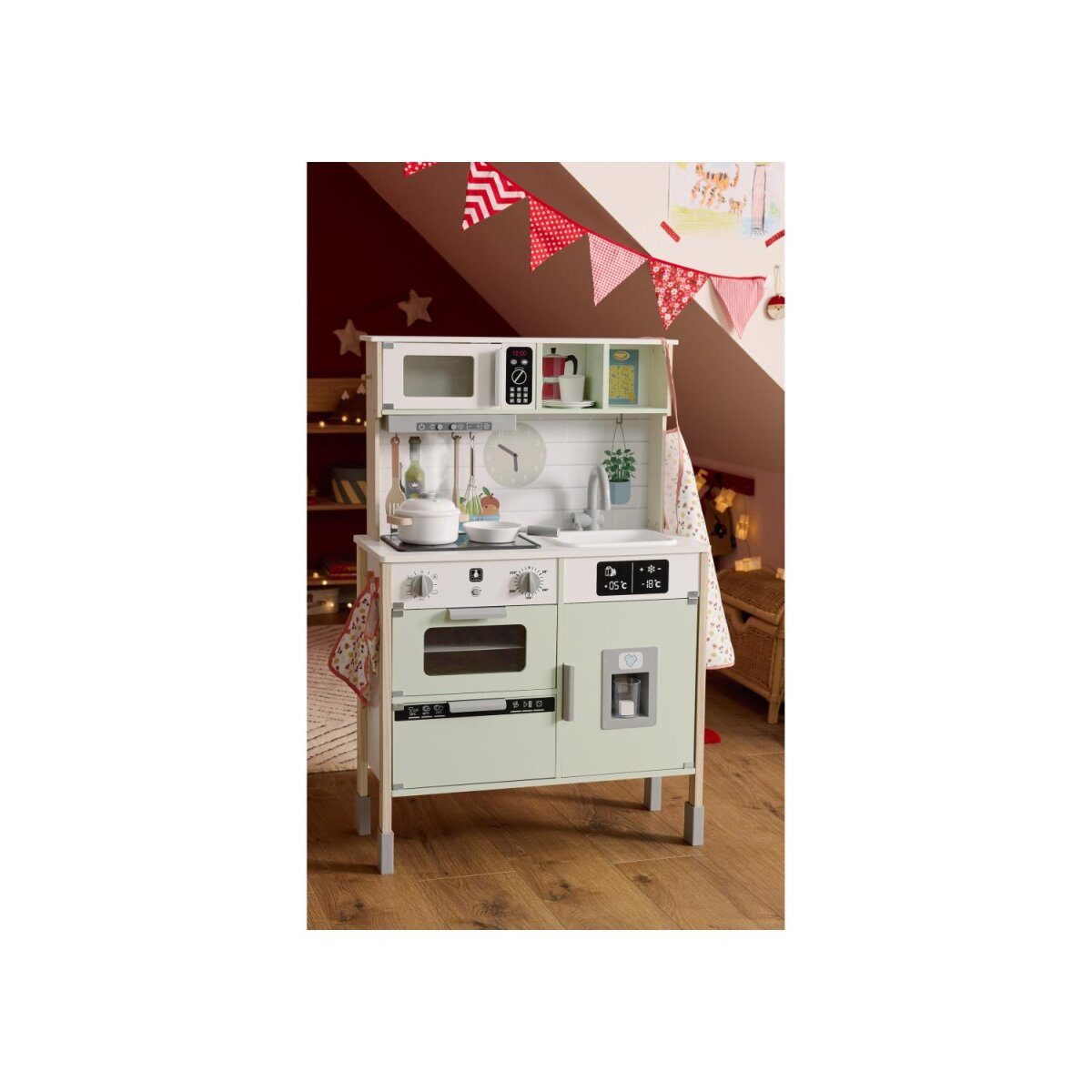 LUPILU® wooden kitchen, 3-way height adjustable, with playable back