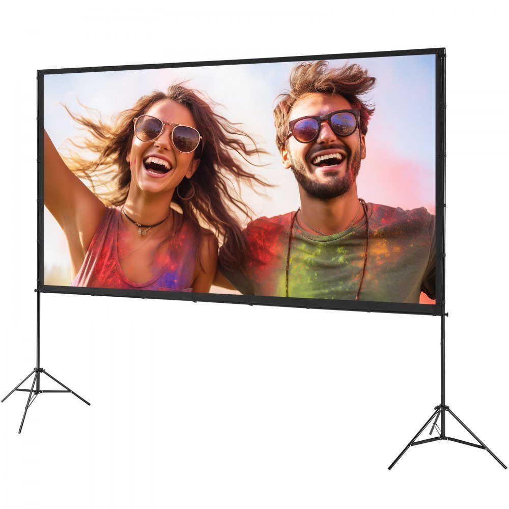 Projection Projector Screen with Stand, 120" HD 4K Outdoor Indoor Projector Screen, Quick Fold Portable Movie Screen 16:9 for Home Theater, Camping and Casual Events, Black
