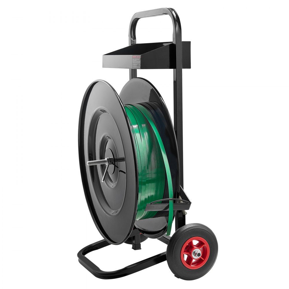 Distributeur, adapté aux rouleaux de cerclage PET/PP/polyester mit 203/406 mm, distributeur de cerclage avec système de freinage amélioré, espace de rangement spacieux intégré pour les outils