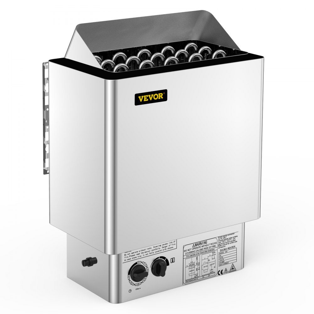 Saunaofen 9 KW, Sauna-Elektroherd 380 V - 415 V, Edelstahl-Saunaofen 20 kg Saunasteine, elektrischer Saunaofen 2 Modi (Temperatur, Zeit), für 9-13 m³ Saunaraum, 190 cm Höhe, mit Wandhalterung