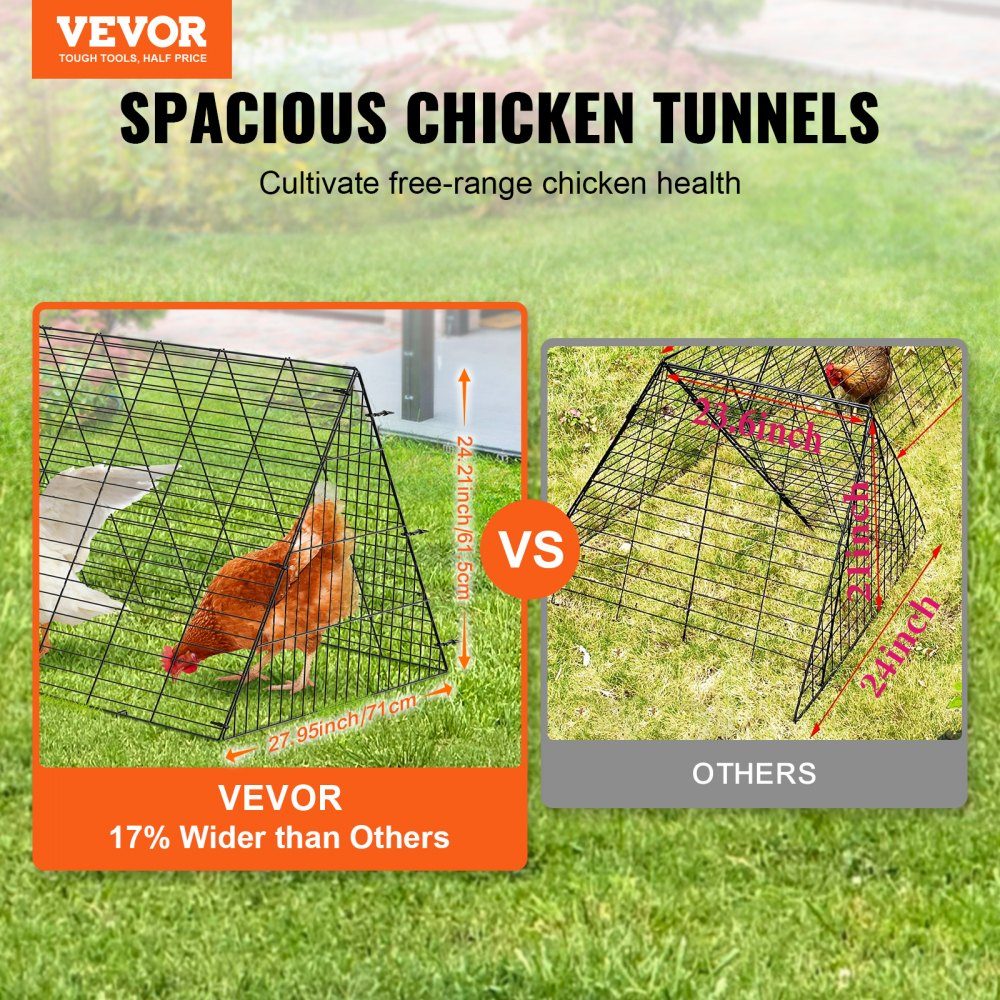 Chicken Tunnel 400 x 100 x 61.5cm (L x W x H) Yard Chicken Cage Portable Outdoor Chicken Tunnel with Corner Frame Chicken Coop Enclosure Suitable for Chickens Ducks Rabbits