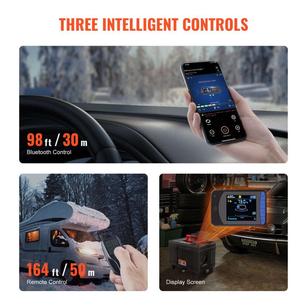 5-8KW Diesel Heater 12V/24V All-in-One Diesel Air Heater with Bluetooth App Control and Remote Control Screen and CO Alarm Fast Heating Portable Diesel Heater for Vehicles