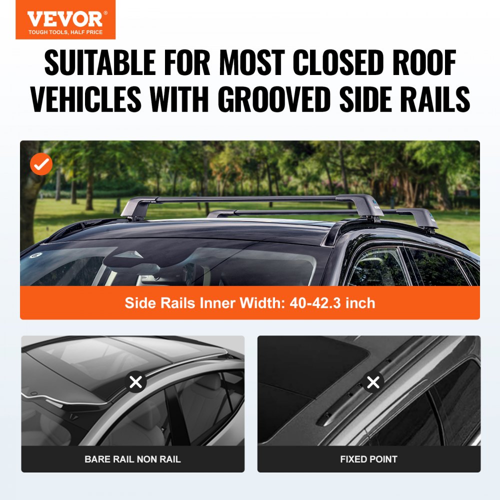 Porte-bagages de toit universel pour voiture, barre transversale en aluminium, capacité de charge de 90 kg, convient pour rail latéral surélevé avec espace, convient pour une distance intérieure de la poutre de toit de 102 à 108 cm. Porte-bagages de toit universel pour voiture, barre transversale en aluminium, capacité de charge de 90 kg, convient pour rail latéral surélevé avec espace, convient pour une distance intérieure de la poutre de toit de 102 à 108 cm.