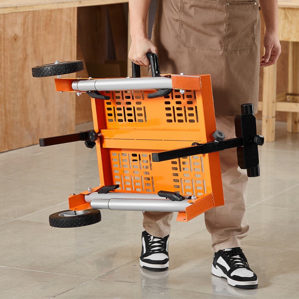 Gehrungssägenständer mit Tischplatte und Rädern, 150 kg Tragkraft, klappbarer Stahl-Rollständer für Gehrungssägen, verstellbare Höhe und Länge, tragbarer Gehrungssägenständer