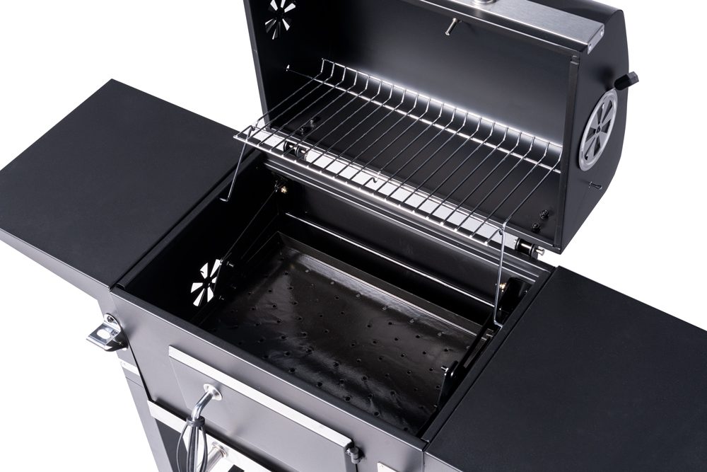 BBQ-Holzkohlegrill-Smoker-Set mit Deckel, höhenverstellbar, 2 Seitenablagen