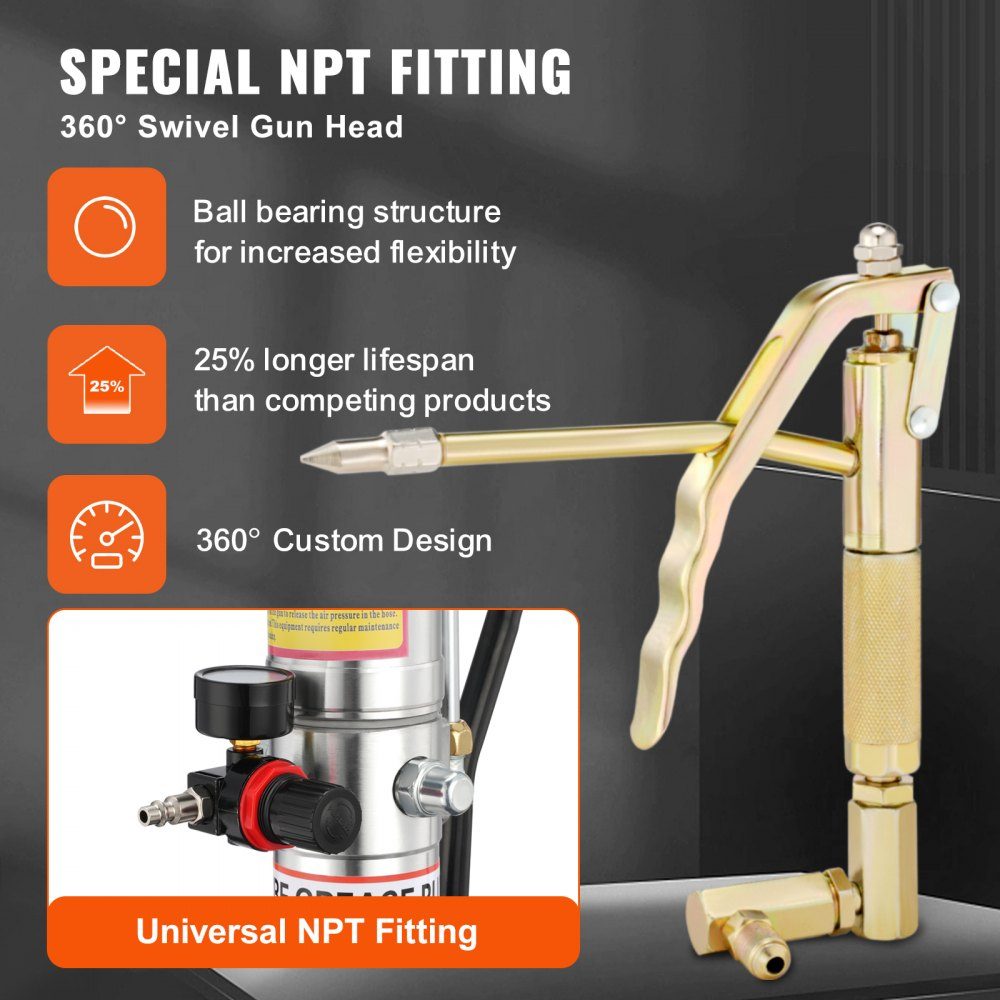 Grease Pump 20L Air Powered Grease Pump 0.6-0.8MPa Die Cast Aluminum Pump -20-100°C Operating Temperature Pneumatic Grease Pump NPT Port Grease Pump Suitable for 0-3# Grease