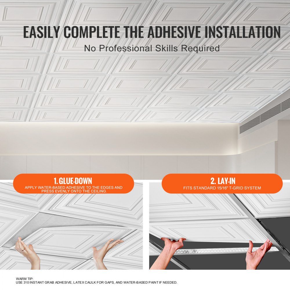 Ceiling Tiles, 12 Pack 24x24 Inch Suspended Ceiling Tiles Made of High Quality PVC Board, Easy Installation/Cutting, Stick-On Plastic Ceiling Tiles, Ceiling Panel for Home/Office Decoration, White Pen Pattern