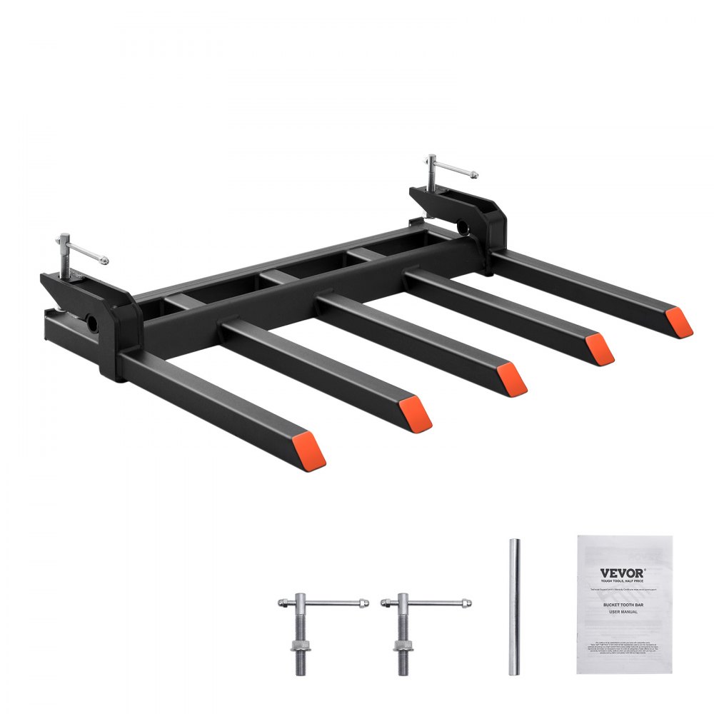 Palletvork op 48" schep, draagvermogen 1200 kg, kleminrichting voor palletvork schepopzetstukken voor het verzamelen van gevallen takken, puin of tuinafval
