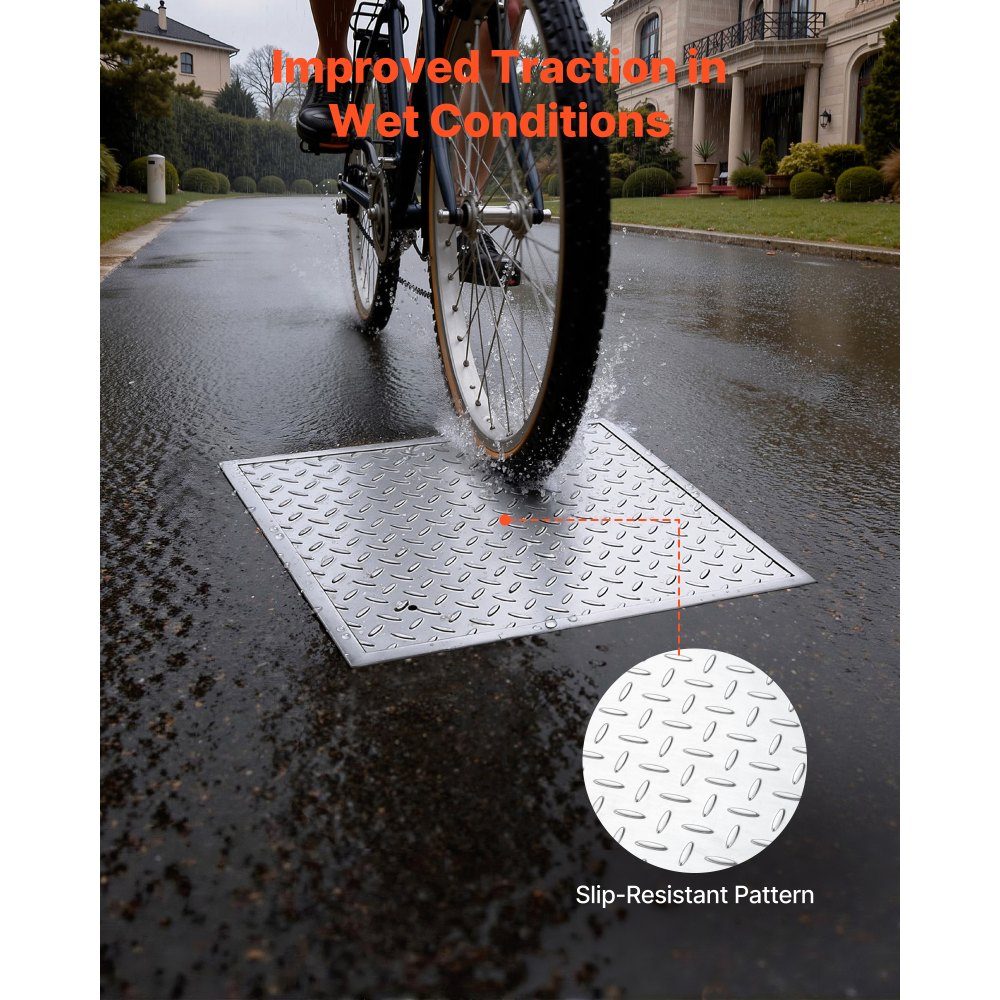 Schachtabdeckung mit Rahmen 50 x 50 cm, quadratische Schachtabdeckung, Klärgrubenabdeckung, robuste, rutschfeste Schachtabdeckung aus Kohlenstoffstahl für Abflüsse, für Gehwege, Gärten, Höfe