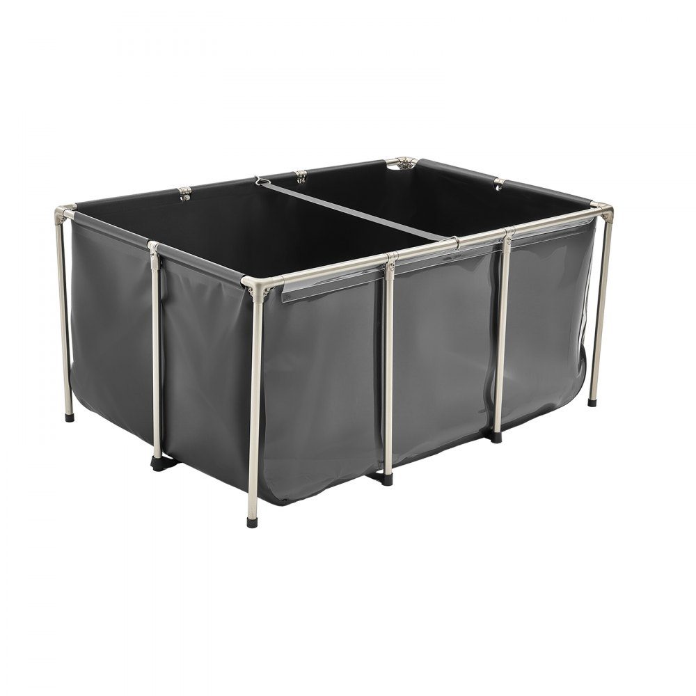 Canvas Fish Pond 1023.3L Breeding Water Tank PVC Koi Tank with Transparent Viewing Window Aquarium with Stainless Steel Frame and Drain Valve for Koi Goldfish Breeding (Black)