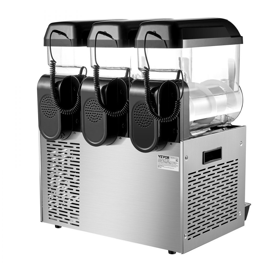 Commercial Slush Ice Cream Maker, 12L x 3, Three Tank Frozen Drink Machine, 144 Cups, Stainless Steel Slush Ice Cream Maker with Keyboard, Soft Ice Cream Machine for Party, Restaurant, Cafe, Bar