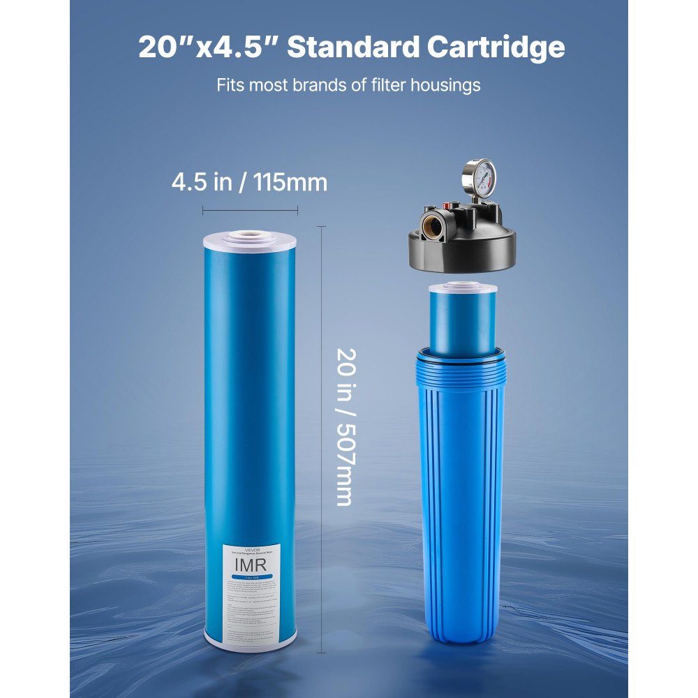 Wymienny wkład do filtra wody 115 x 507 mm Wymienny filtr redukujący żelazo i mangan do 3-stopniowego systemu filtrów wody Redukuje chlor, nieprzyjemny smak i zapach