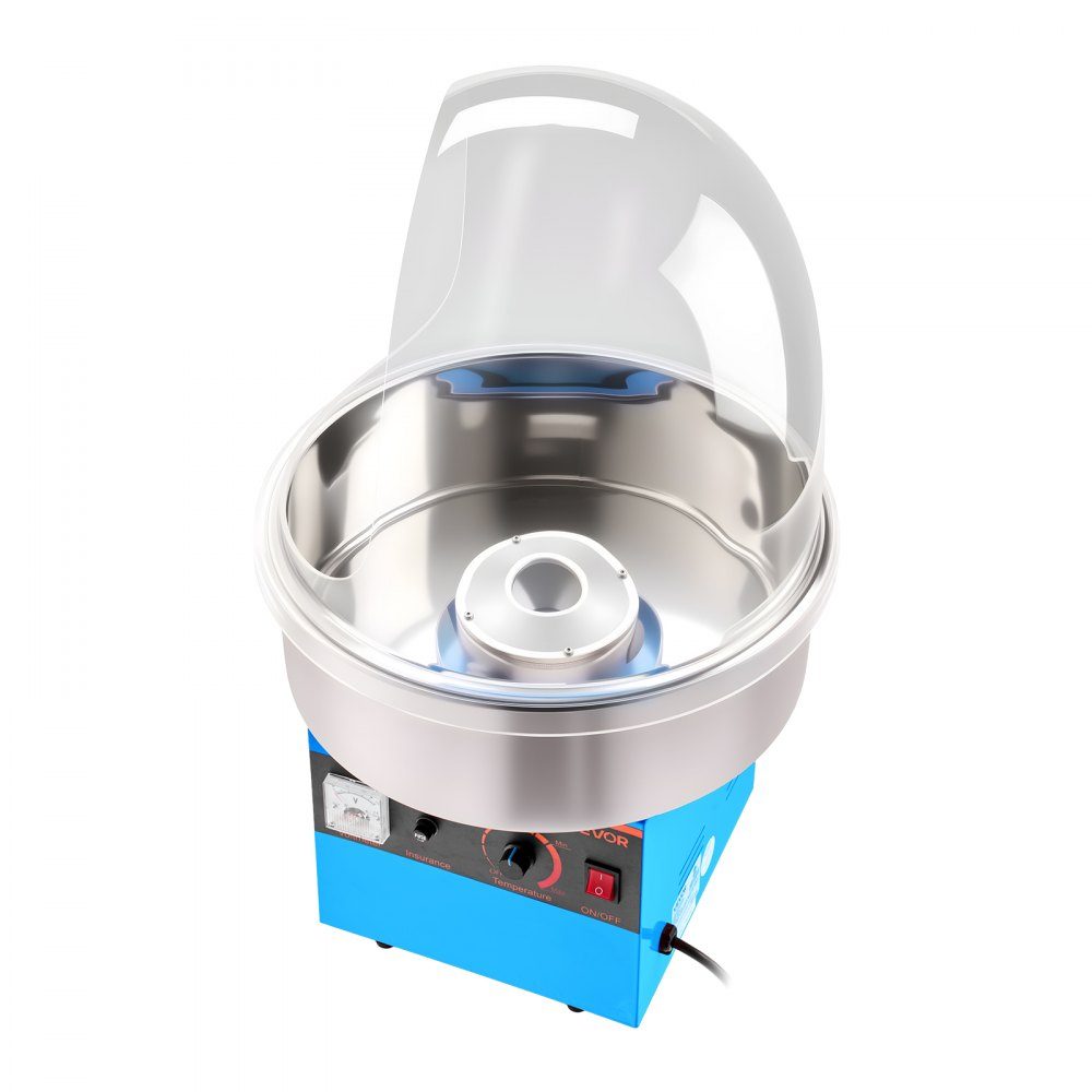 Machine à barbe à papa électrique 1000 W, machine à barbe à papa avec couvercle, bol en acier inoxydable et cuillère à sucre, idéale pour le carnaval, les anniversaires, les fêtes de famille, machine à barbe à papa professionnelle bleue