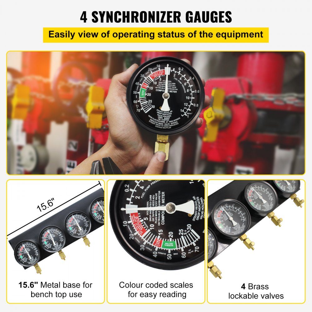 Ergaser Synchronizer Fuel Vacuum Carburetor B100132, Synchronous Carburetor Pressure Gauges 50 x 30 x 15 cm, Synchronous Carburetor Synchronizer Set, Fuel Vacuum Carburettor