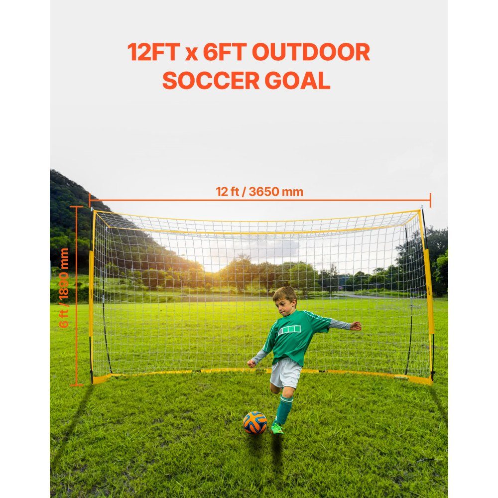 Portable Soccer Goal Soccer Goal Soccer Net 12x6ft Garden Large Practice Soccer Net Training Goal Set with Steel Fiberglass Structure All Weather Soccer Goals with Carry Bag Yellow