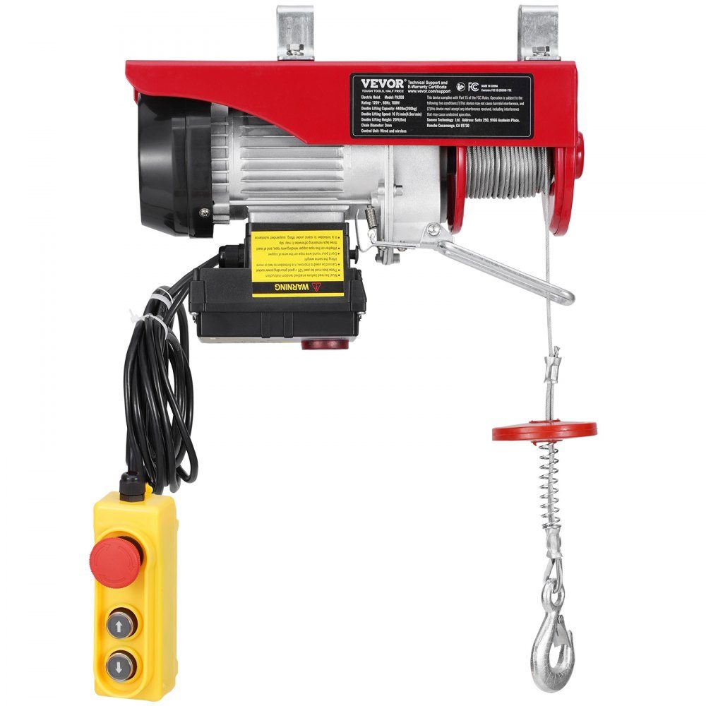 Elektrische lier, motorlier van 200 kg met 100 m draadloze en 4,2 m bedrade afstandsbediening, 12 m hefhoogte met enkele kabel, enkele/dubbele stroppen, takel voor garage, magazijn, fabriek