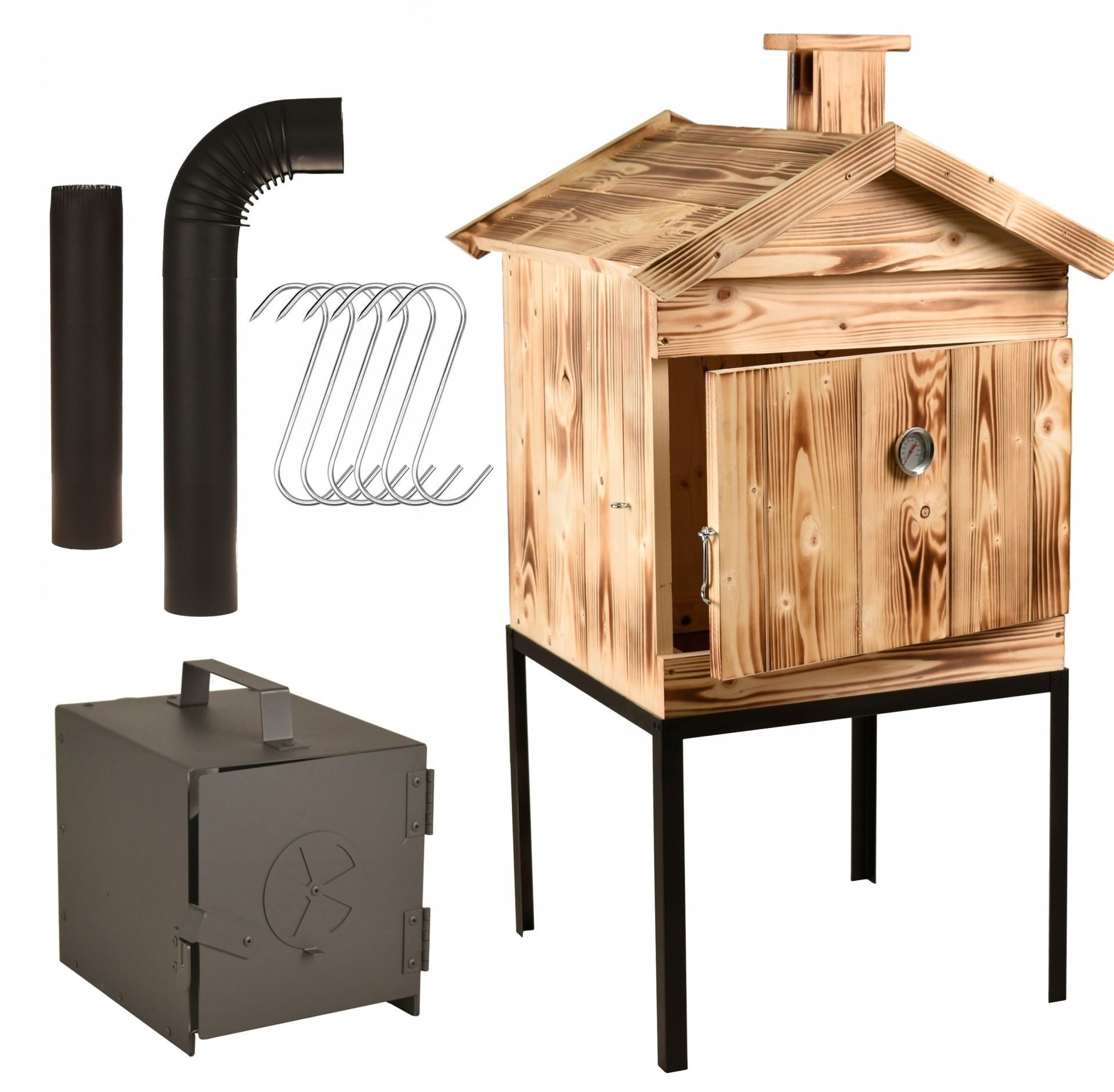 Grillräucherofen Räucherset XXXL GARTENRäucherei im Set aus Feuerhaken, Rohren etc. aus Holz. Handgefertigtes Design 3