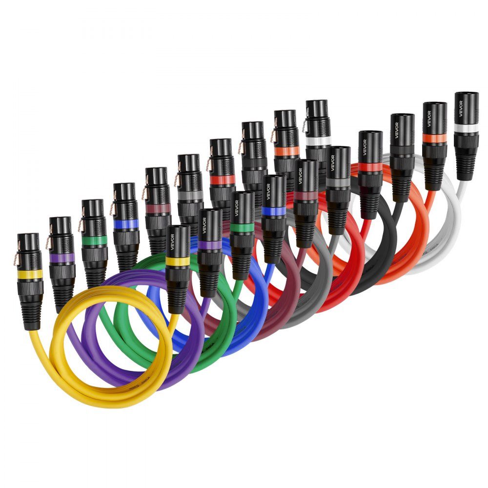 XLR-Kabel, 2 m, 10 Stück, symmetrische DMX-Mikrofonkabel (Stecker auf Buchse), vergoldetes 3-poliges XLR-Mikrofon-Lautsprecherkabel für Bühnenbeleuchtung, Mikrofone, Verstärker, Mixer