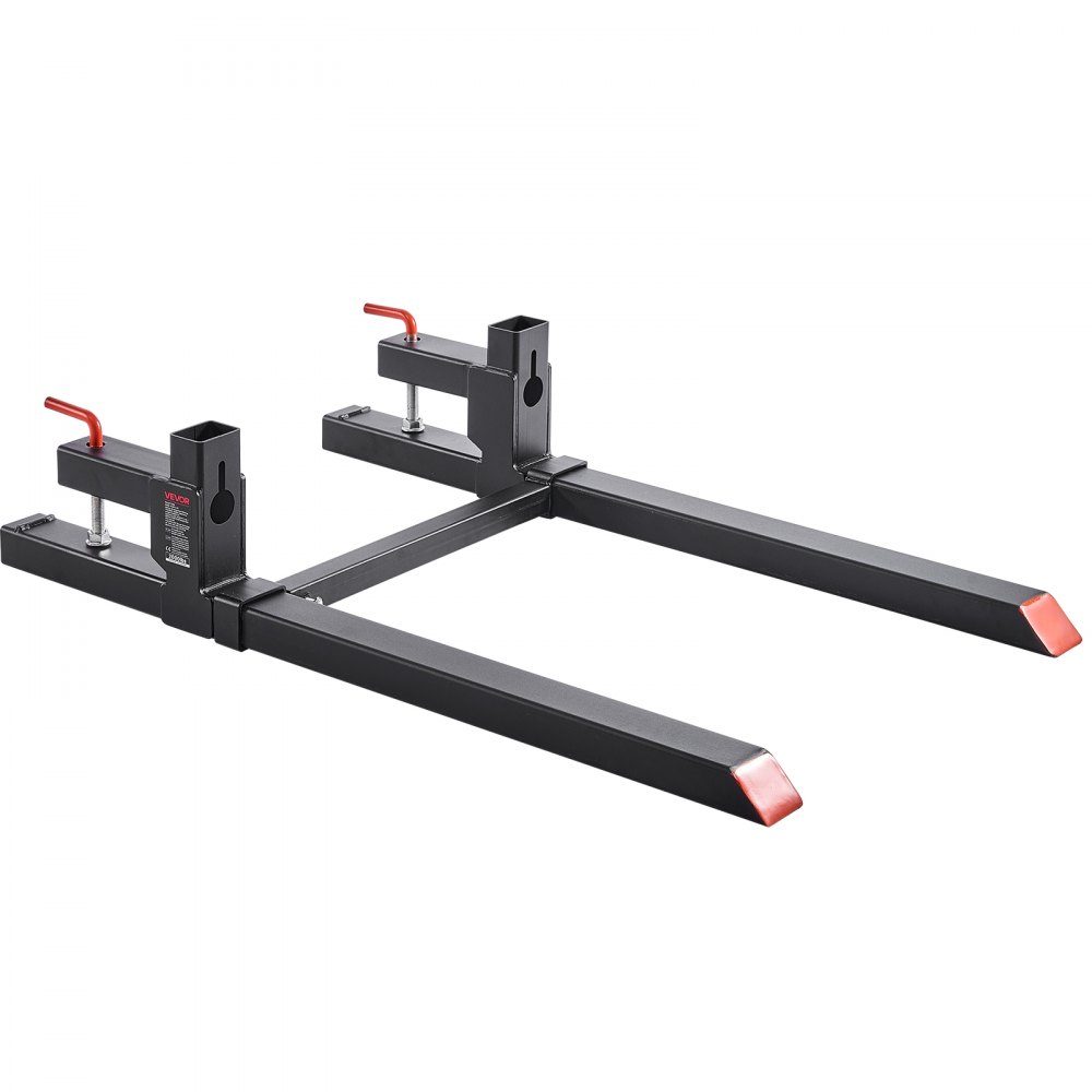 Pallet Forks 907kg, Clamp Fork Carrier, 1090mm Overall Length, Forks with Adjustable Stabilizer Bar for Tractor Attachments, Loader Bucket and Skid Steer Loader, Black