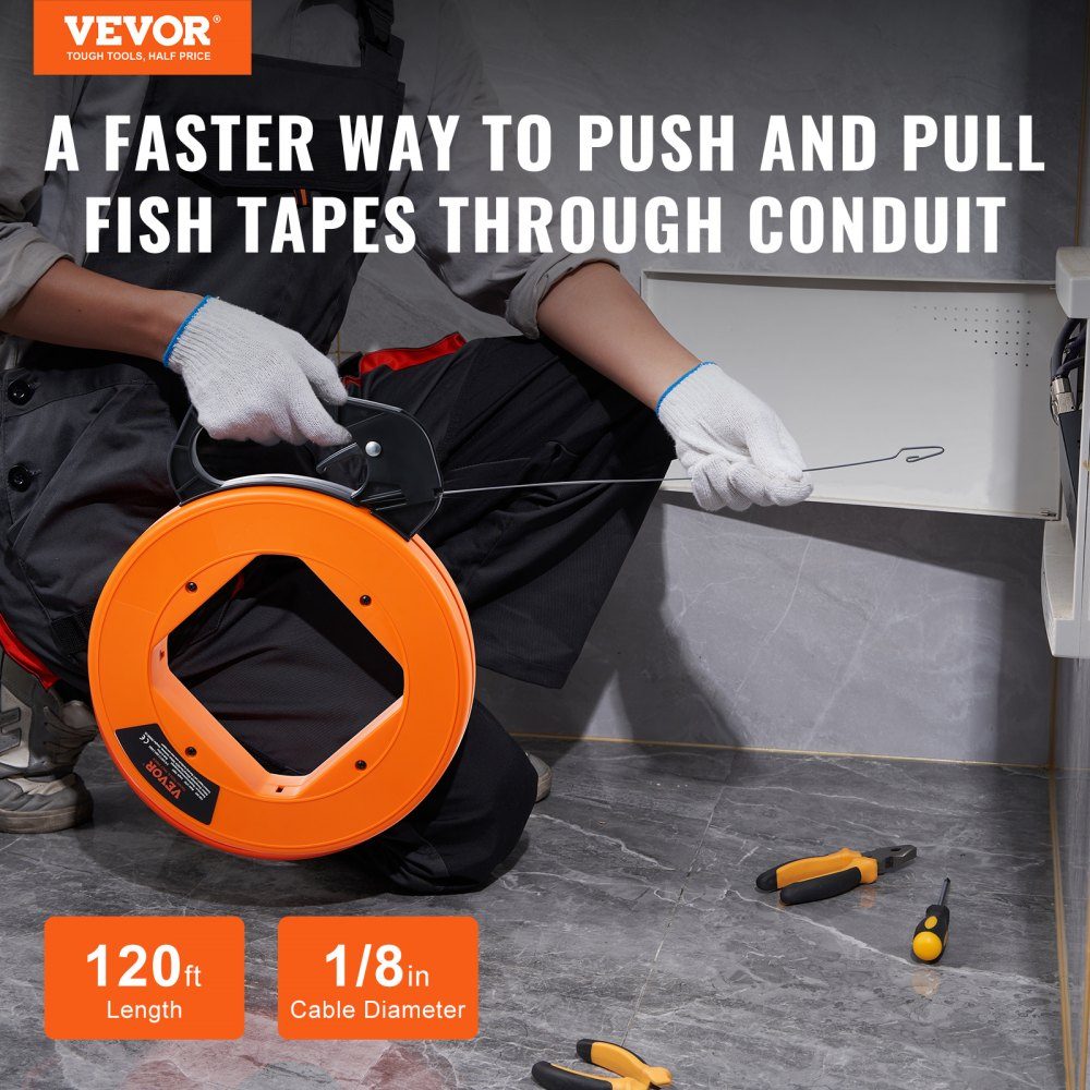 Retraction tape, 36 m x 3.1 mm, cable retraction aid with optimized housing & handle, retraction spiral, wire retraction tool, wire retraction tool for walls & electrical cables, non-conductive