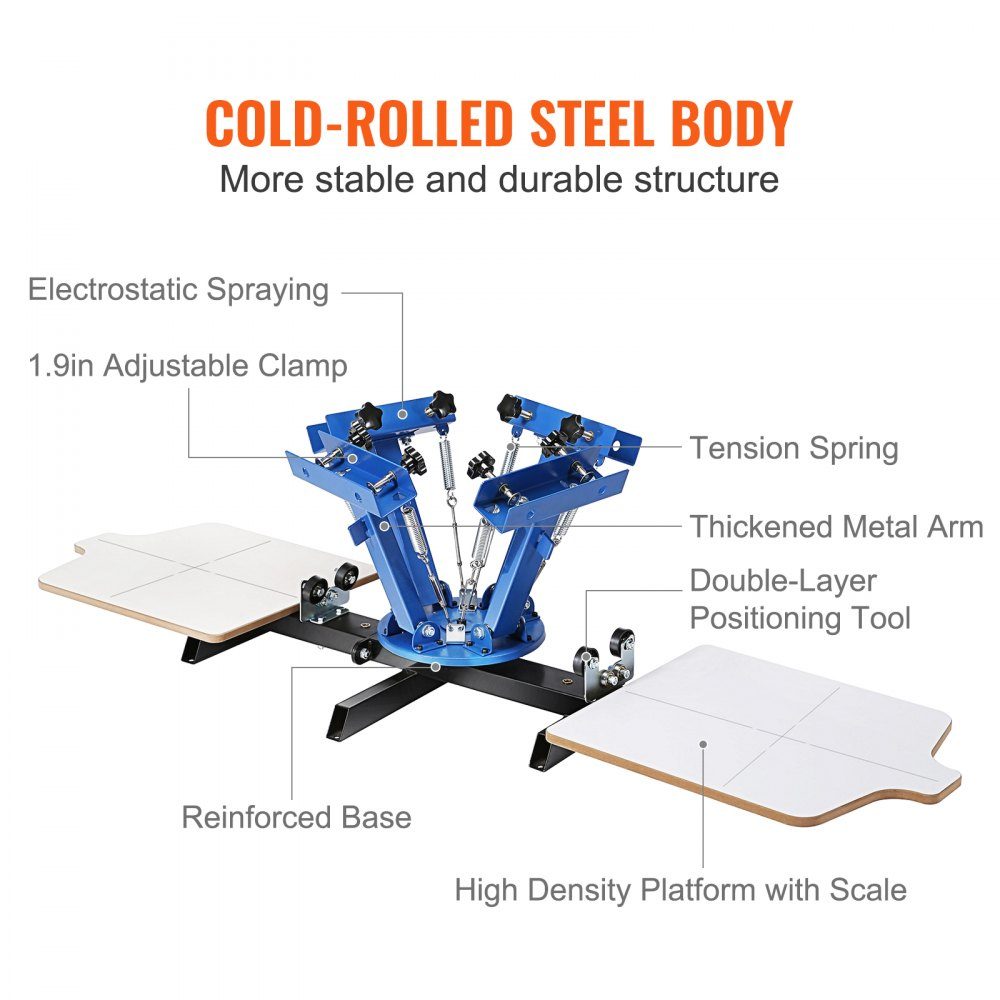 Screen Printing Press T-Shirt Screen Printing Machine 4 Colors + 2 Stations, T-Shirt Press, Heat Press Transfer Press DIY Equipment Printer, Textile Printing Clothes, Pillowcases, Luggage etc