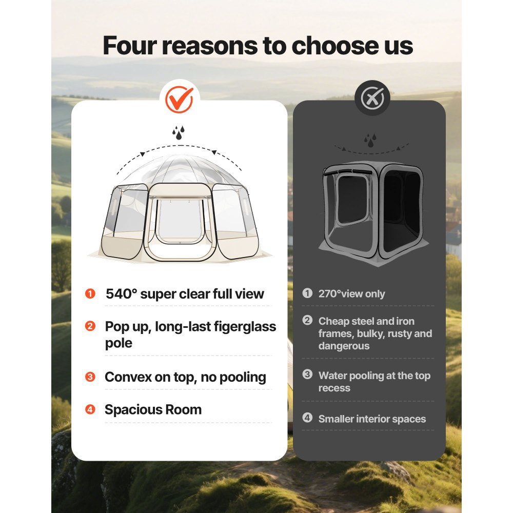 Pop-up bubble tent 458x432x230cm transparante kampeertent tuinkoepel iglotent met ramen sporttent 540° panoramisch zicht voor 12-15 personen patio achtertuin Pop-up bubble tent 458x432x230cm transparante kampeertent tuinkoepel iglotent met ramen sporttent 540° panoramisch zicht voor 12-15 personen patio achtertuin