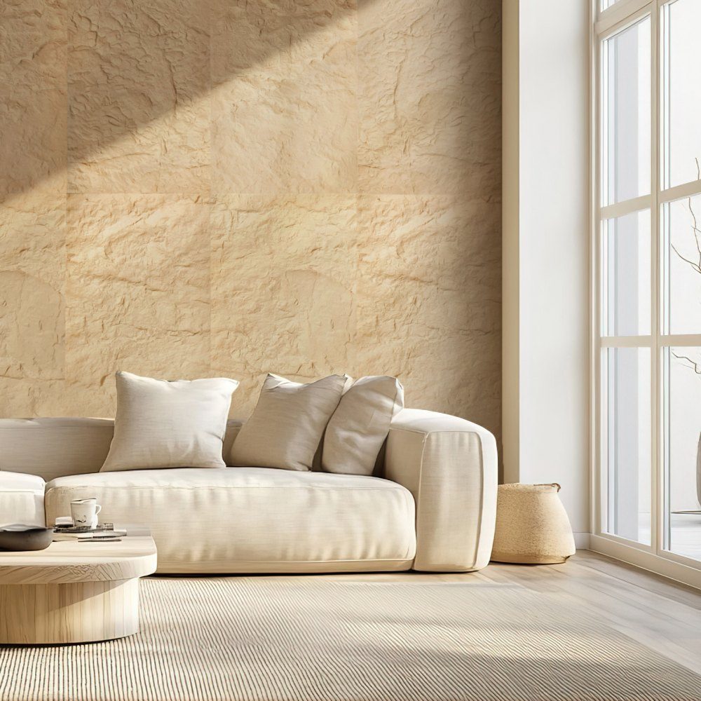 Lot de 4 panneaux muraux 3D 120 x 60 cm - Imitation pierre naturelle - Décoration murale - Surface de 2,97 m² - Décoration intérieure pour plafond, chambre à coucher, salon, salle de jeux - Pierre jaune