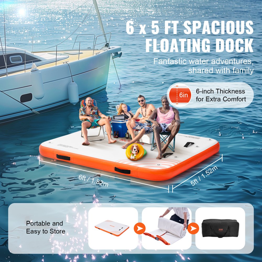 Opblaasbaar drijvend dok, 6' x 5' dokplatform, antislip water drijvende dokmat met draagbare draagtas en afneembare ladder, drijvend platform, eilandvlot voor zwembad, strand, zee Opblaasbaar drijvend dok, 6' x 5' dokplatform, antislip water drijvende dokmat met draagbare draagtas en afneembare ladder, drijvend platform, eilandvlot voor zwembad, strand, zee