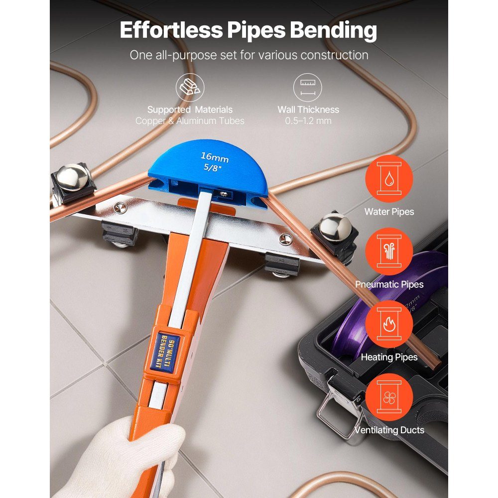 Pipe Bender 6-22mm Pipe Bender 90° Forward/Reverse Hand Bending Tool Bending Machine with 7 Color Aluminum Alloy Jaws for Copper Pipes in Air Conditioning and Refrigeration