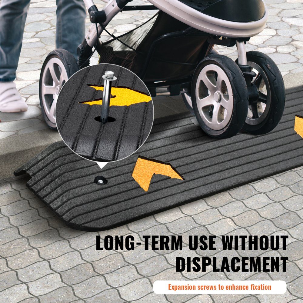 Threshold Ramp, Solid Rubber Door Sill Ramp, 15 Ton Load Capacity, Curb Ramp with Channel, 113 x 24.1 x 2.5 cm, Wheelchair Ramp, Access Ramp, Rubber Ramp, Ideal for Uneven Floor Curbs