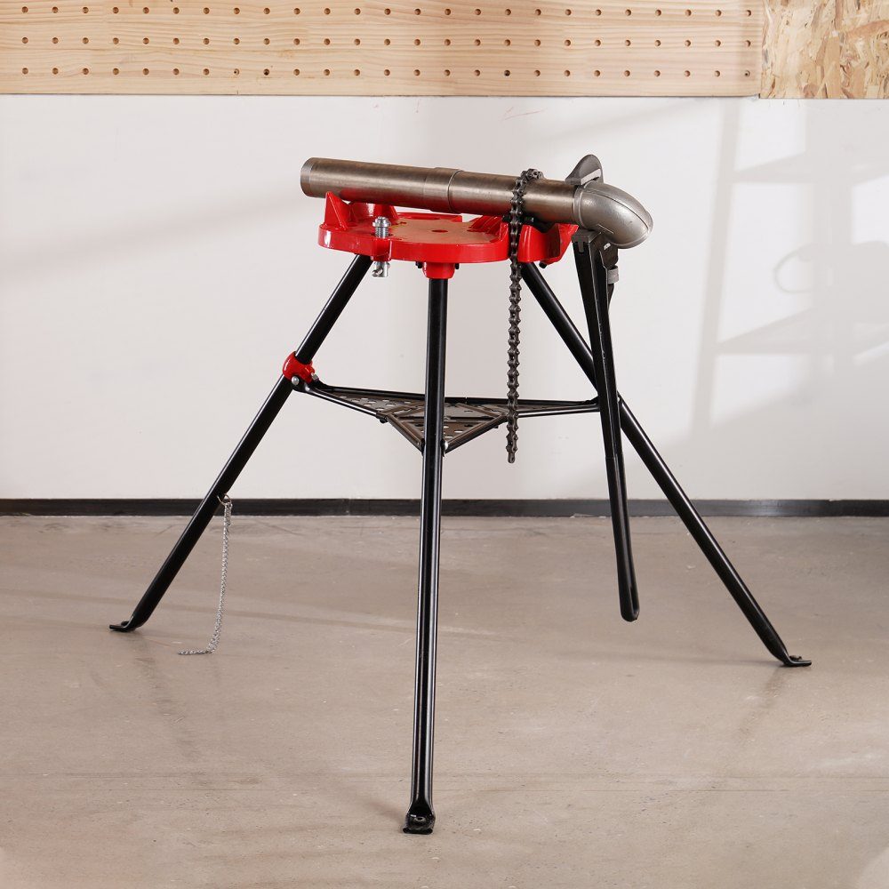 Driepootpijpkettingklem met pijpstandaard, opvouwbare stalen poten, pijpsteunen met gereedschapsbak, statiefkettingklem, ideaal voor een verscheidenheid aan pijpmaterialen