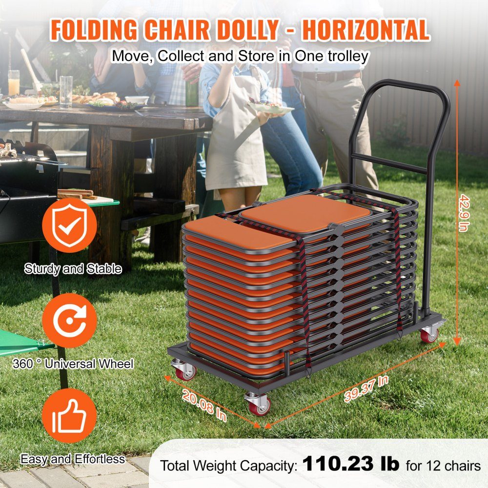 12 chaises chaise pliante chariot de rangement support de chaise pliante fer robuste (les chaises ne sont pas incluses)