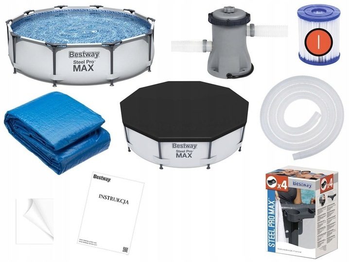BESTWAY Steel Pro Max Frame Pool Set ca. 305x76cm mit Filtersystem im XXL-Starterset
