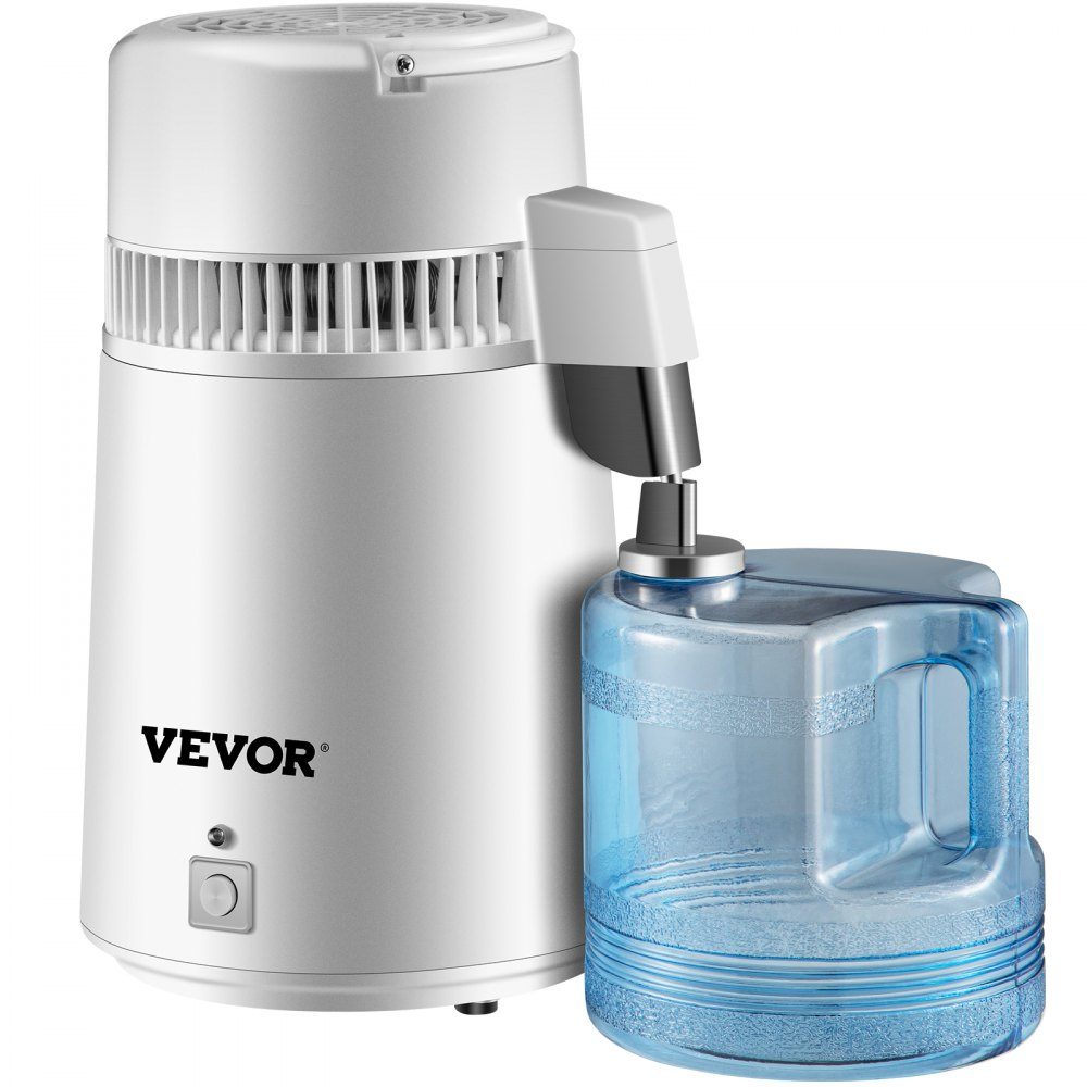 Waterdestilleerder drinkwater, 750W waterdestilleerder 1,3 L/H distilleerder waterdestilleerder, 304 roestvrijstalen witte distilleerder met handvat, thermostaat