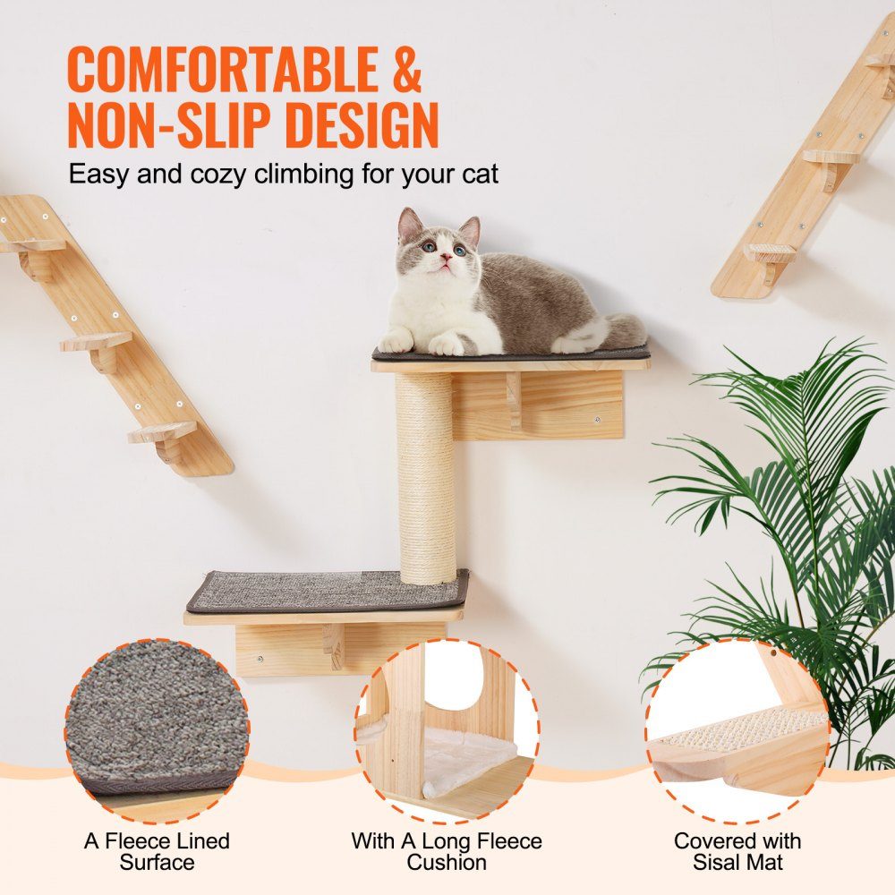 Étagères murales pour chat, étagères murales et perchoirs pour chat avec tremplins, lits pour chat, hamacs et griffoir, meubles et étagères pour chat jusqu'à 18 kg pour dormir, jouer, grimper, lot de 7