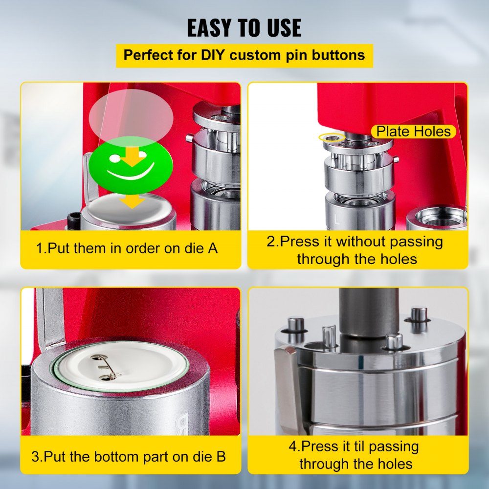 Button press machine 44 mm, button maker 1000 pieces, button maker with basic size 16 x 29 cm, punch press machine with user-friendly handle, for making buttons, badges