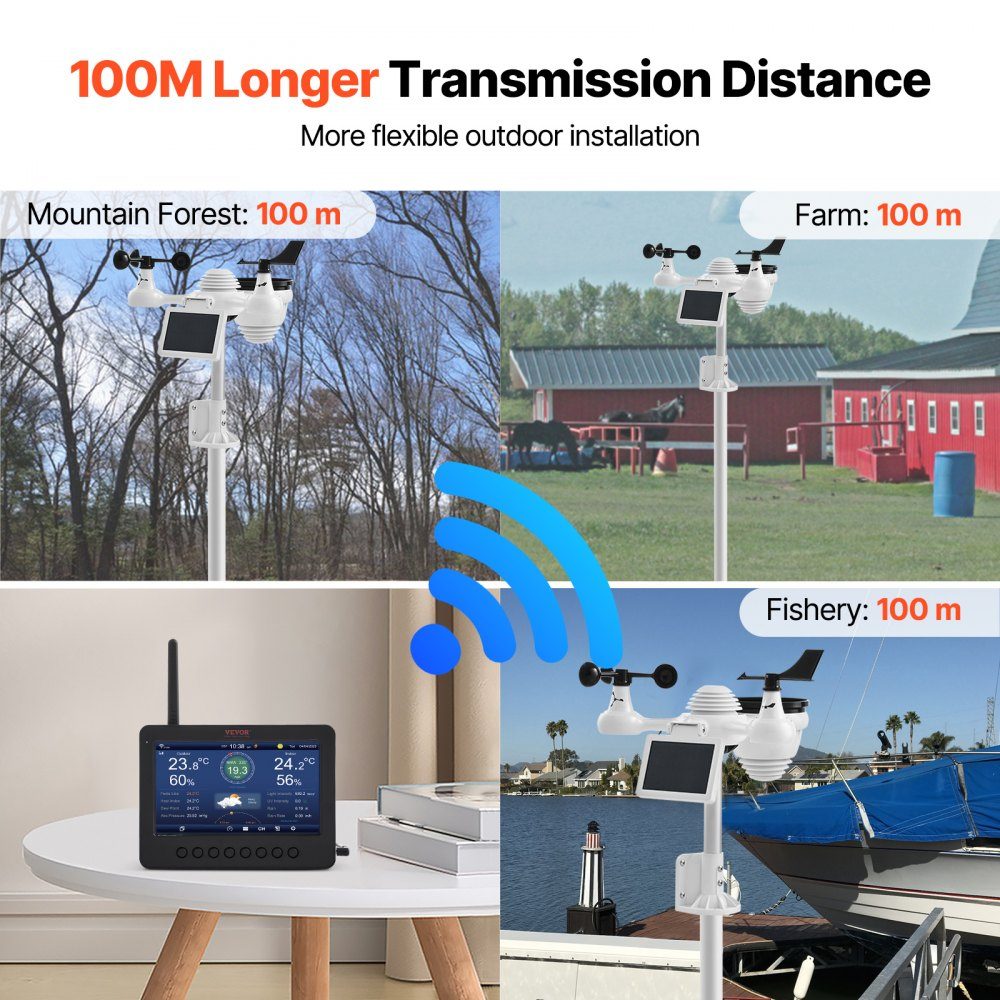 7-in-1 WiFi weather station 186 mm (7 inch) TFT display wireless outdoor sensor IPX6