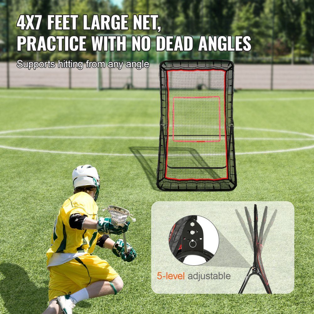 Hinterhof-Lacrosse-Rebounder, 1,2 x 2,1 m, Volleyball-Rebound-Netz, Pitchback, Throwback, Baseball, Softball, Return-Trainingsbildschirm, verstellbarer Winkel, Schießübungs-Trainingswand mit Zielscheibe