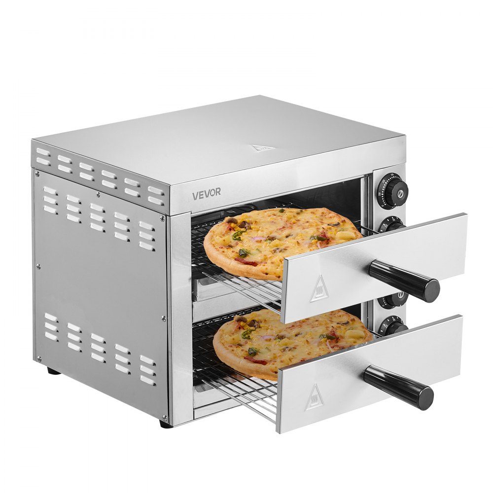 12" 1700W Electric Pizza Oven with temperature control and 0-60 minute timer, even baking technology and easy to clean crumb tray, ideal for commercial and residential kitchens