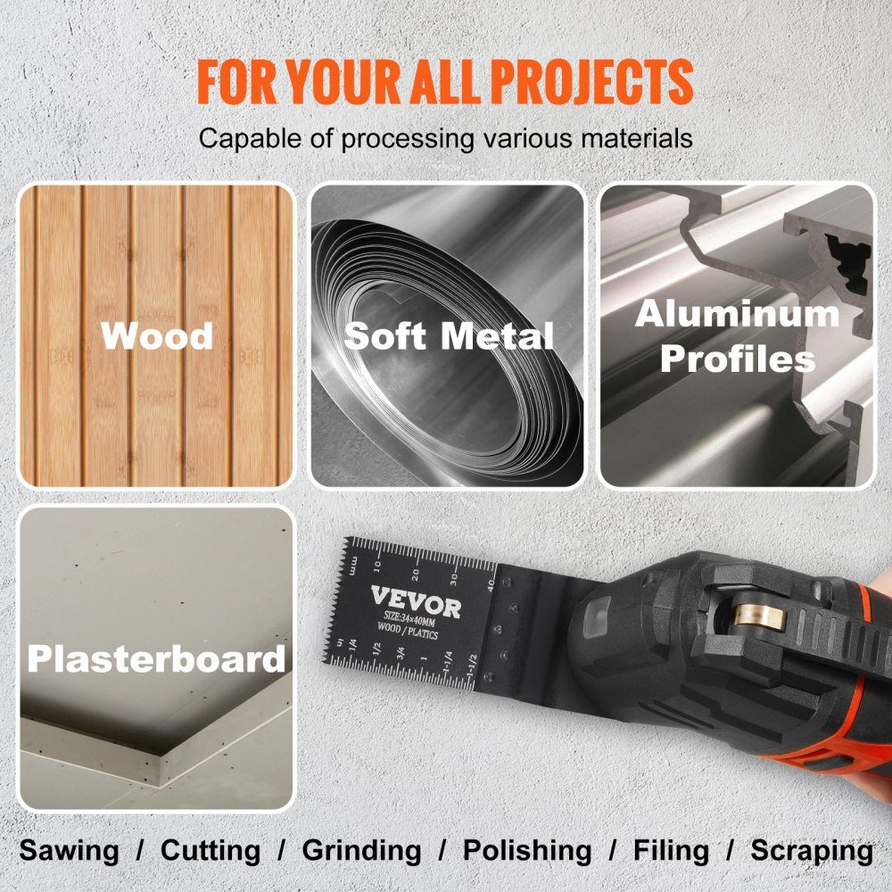33x saw blade multi-tool 8 types oscillating tool high carbon steel (HCS) quick change interface compatible with 95% of oscillating tools on the market