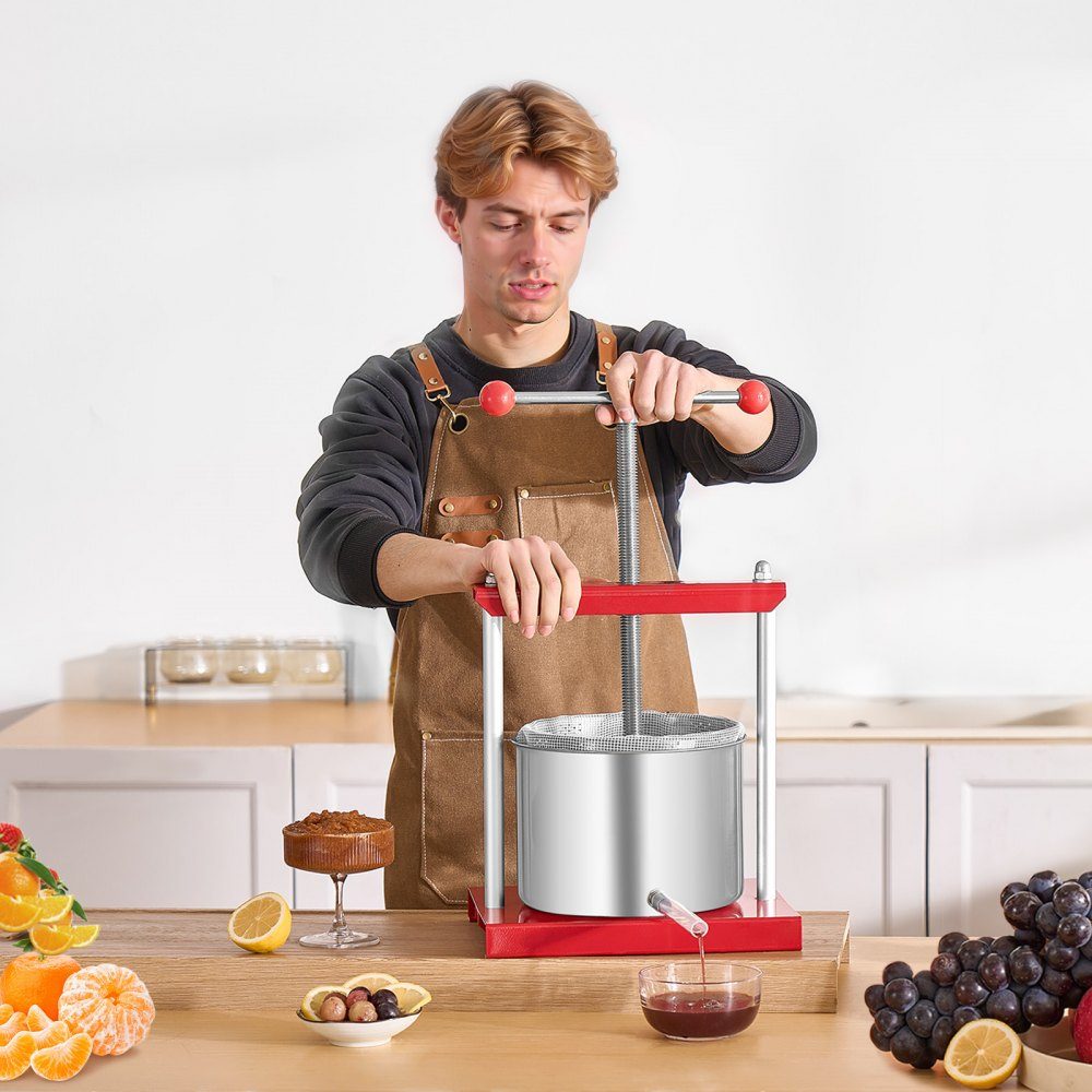 Fruit Wine Press, Fruit Grinder, Apple Grinder (6L) with 2 Stainless Steel Barrels, Manual Juicer, Cider Press, Apple Press, Grape Press, Olive Oil Press, T-Handle Juicer for Home Kitchen