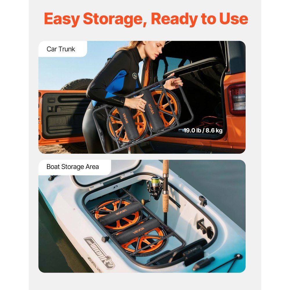 Kayak Trolley 150kg Canoe Trolley with 15" Solid Tires and Tie Down Strap Boat Trolley for Transporting Kayaks Canoes Paddleboards Jon Boats Water Sports Equipment 770 x 495 x 425mm