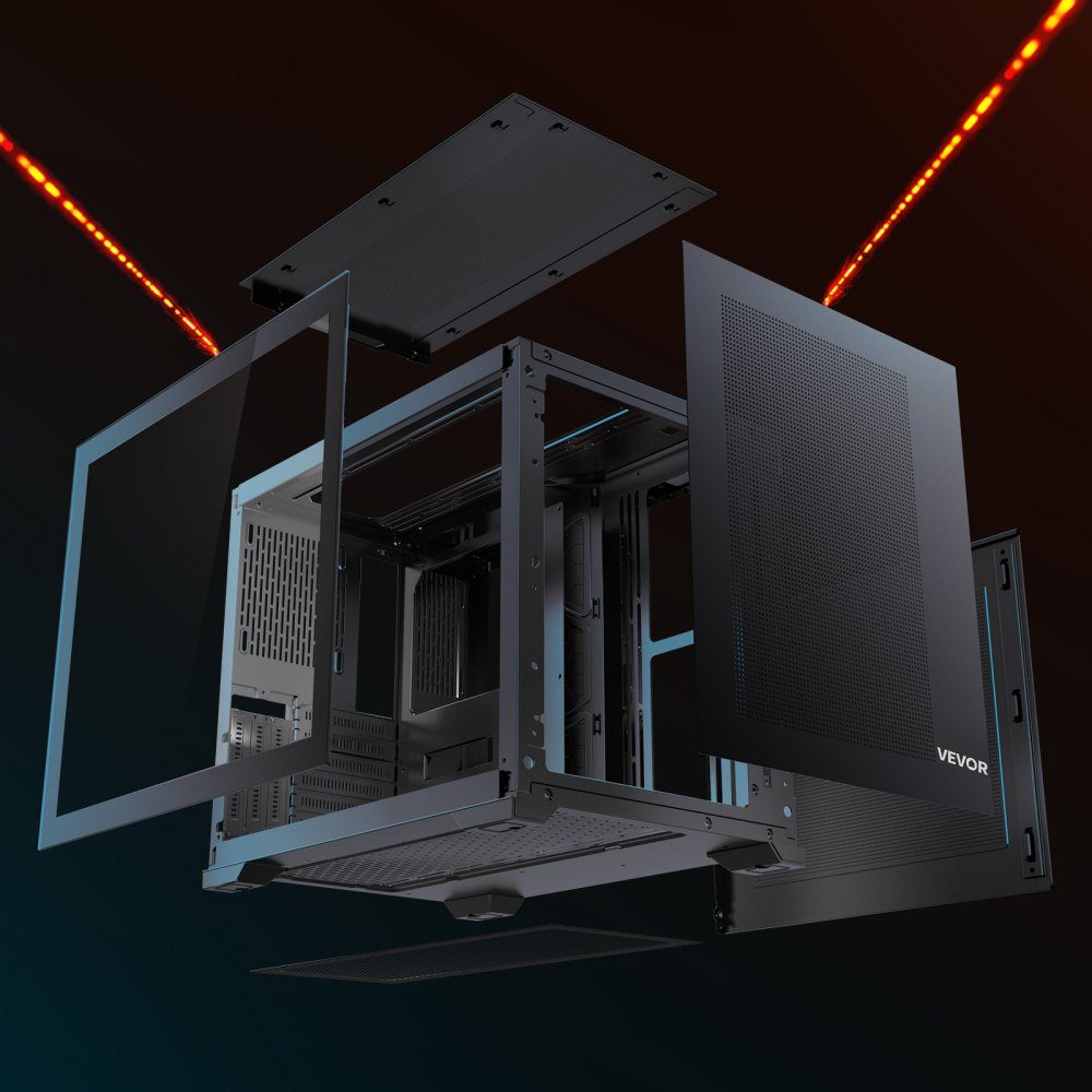 Mid-Tower, Zweikammer-PC-Gehäuse mit gehärteten Glasscheiben, magnetischem Staubfilter, Kabelmanagement, für GPU bis zu 410 mm Länge, kompatibel mit ATX/M-ATX/ITX, kein Lüfter