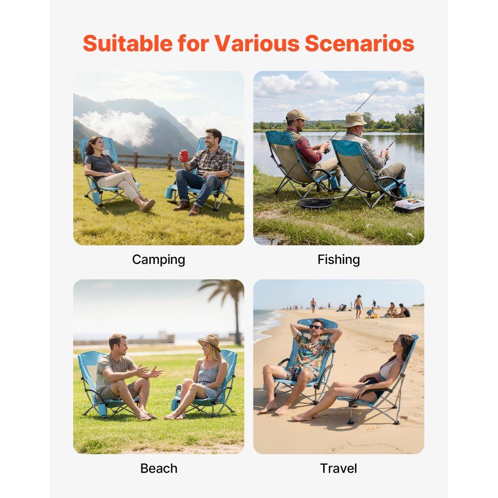 2 x campingstoelen klapstoelen 150 kg draagvermogen, visstoel met hoge rugleuning & kopjesvak & mesh rugleuning & draagtas & strandstoelen met extra brede zitting voor buitenactiviteiten vissen