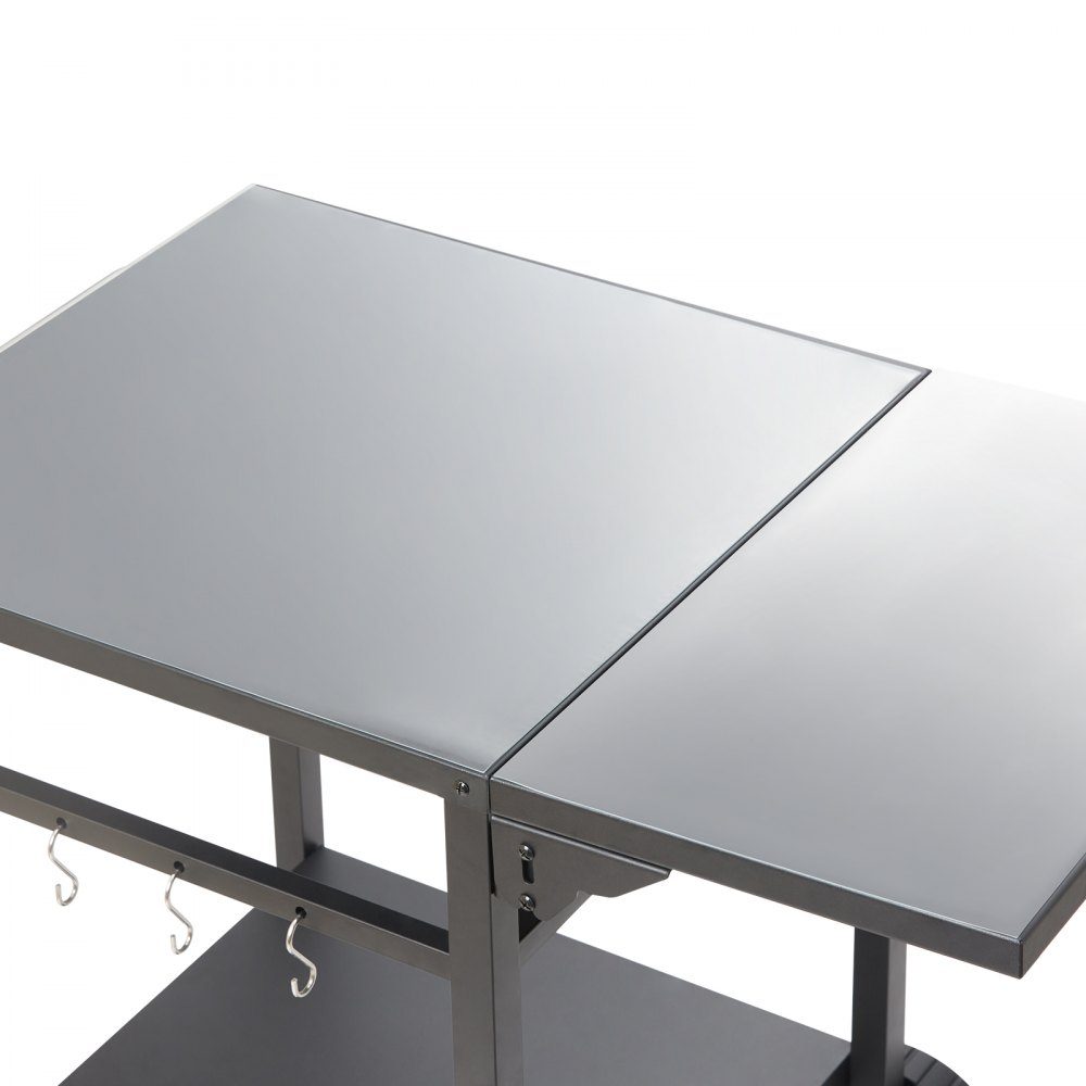 Servierwagen, Küchenwagen, 97,2 x 64 x 75,5 cm, Outdoor-Grill-Esswagen mit doppelter Ablage, beweglicher Grilltisch für die Zubereitung von Speisen, multifunktionale Tischplatte aus schwarzem Eisen
