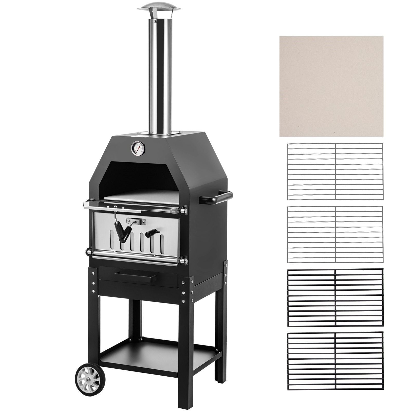 3in1 Outdoorküche Backofen Herd Pizzaofen 500°C Gartenküche Pizzaofen Grill mit Pizzasteinofen BBQ
