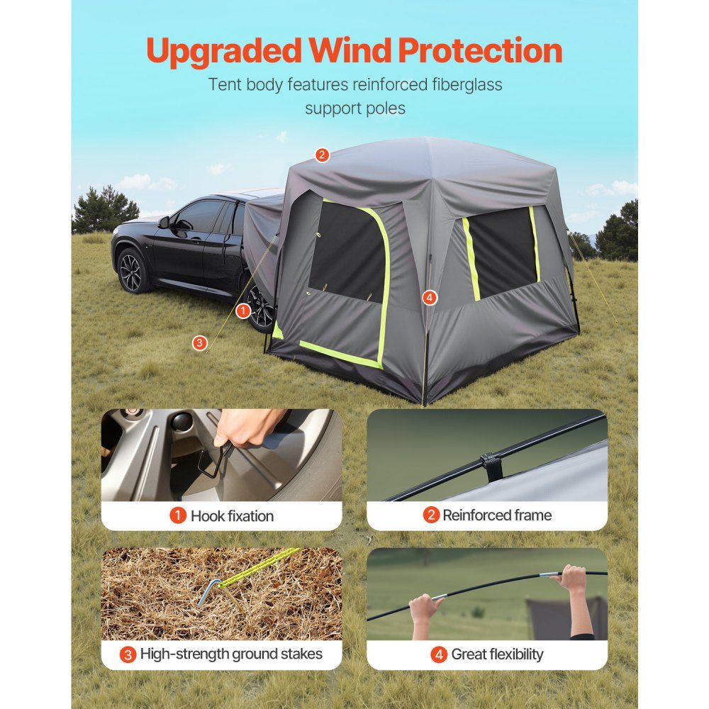 SUV Tent Camping Car Tent (248x308x230cm) Waterproof PU2000 Spacious Double Layer Design for 5-8 People SUV Camping Tent with Windows and Mesh Windows Rain Canopy and Bag