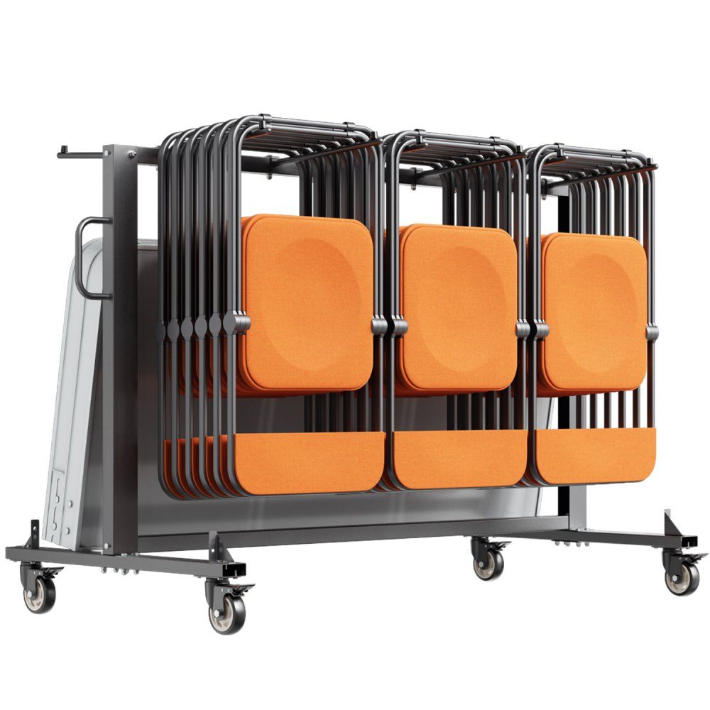 Support de chaise pliante, capacité de charge de 181 kg, chariot de chaise pliant pour 42 chaises ou 12 tables, chariot de chaise multifonction avec roues et supports en caoutchouc, grand support de chaise, noir mat